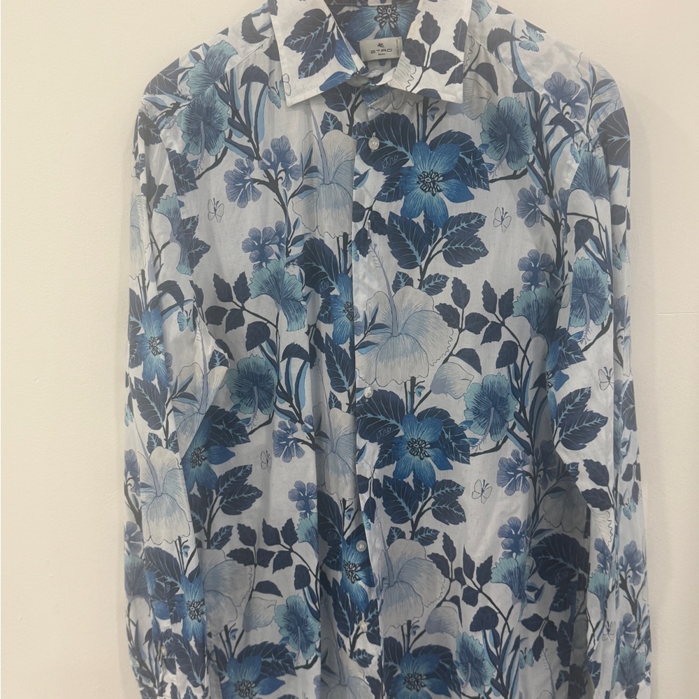 Floral Blue and White Men's Shirt